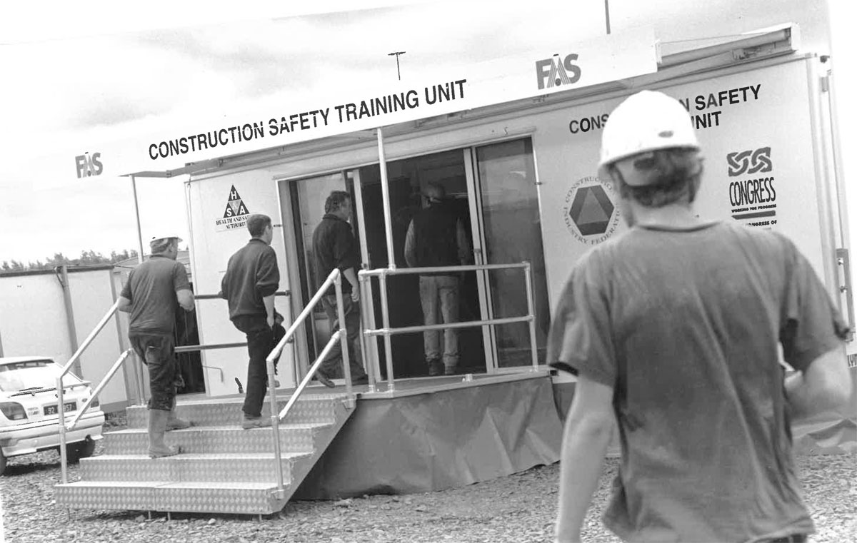 Construction workers on a building