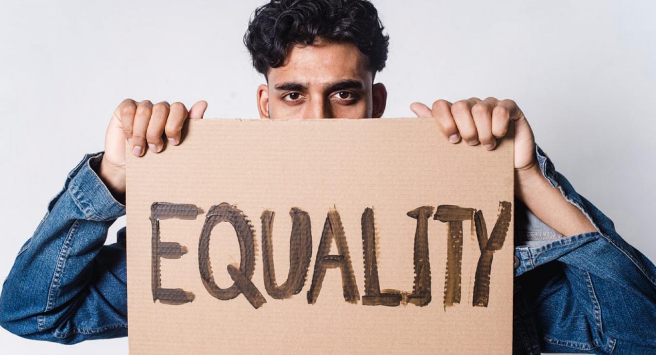 Man with equality sign