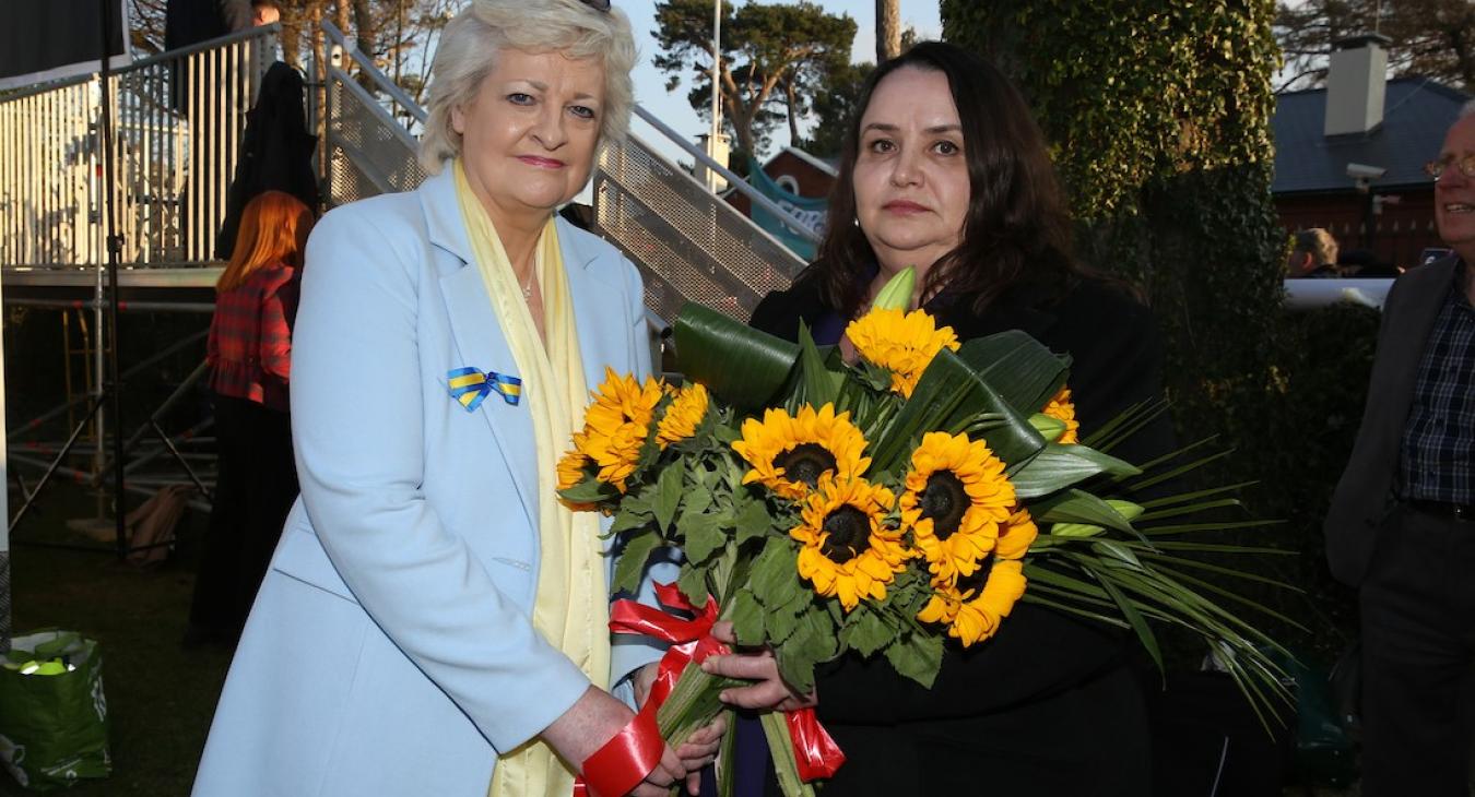 Patricia King and Ukranian Ambassador at Rally for Ukraine 24 March 2022